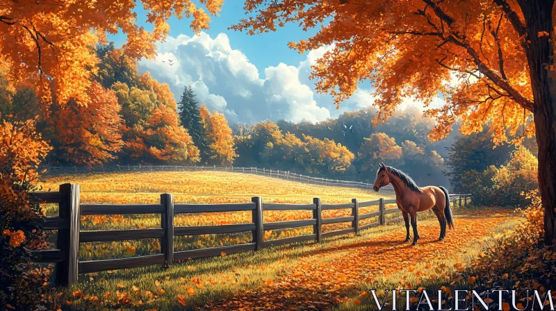 Horse Amidst Autumn Beauty AI Image