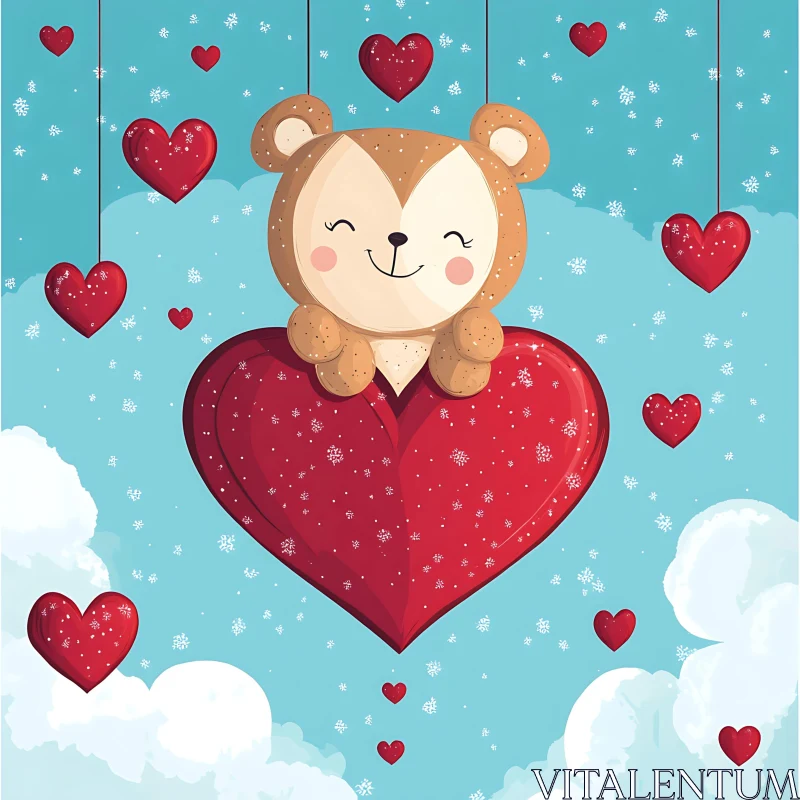 Cartoon Teddy Bear on Heart AI Image