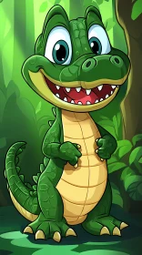Cute Cartoon Alligator in Jungle