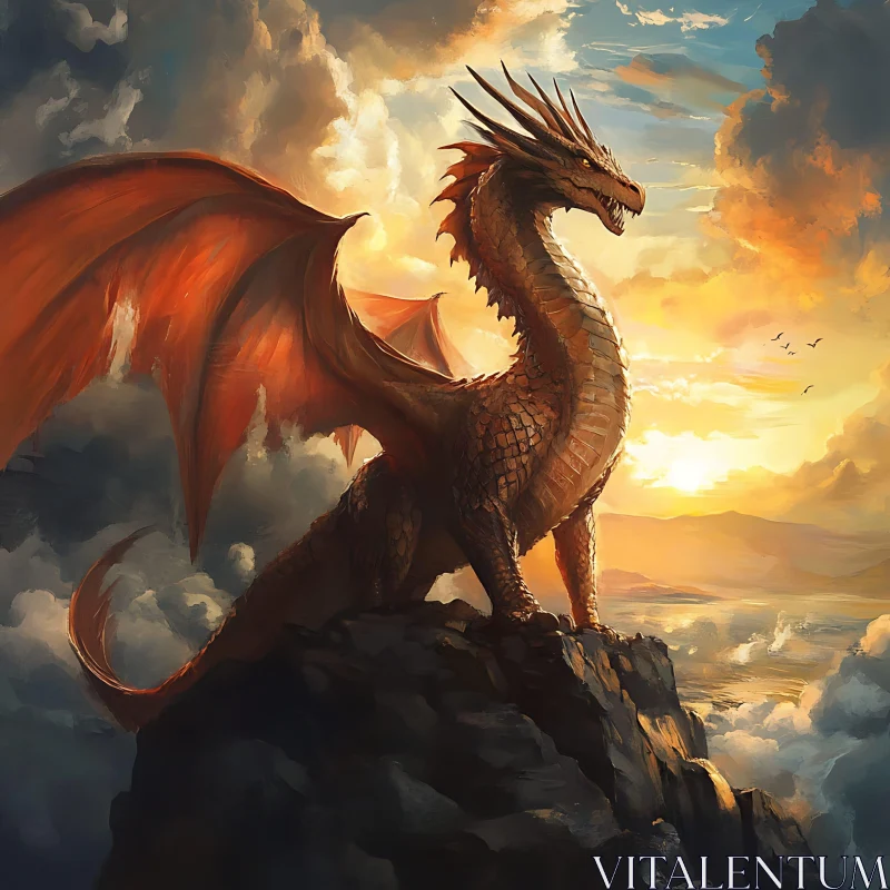 AI ART Sunset Dragon Perch