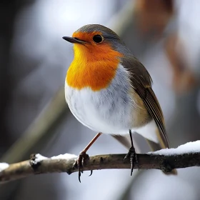 Winter Robin Perched on Snowy Branch