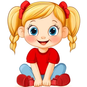 Cute Cartoon Girl with Red Bows