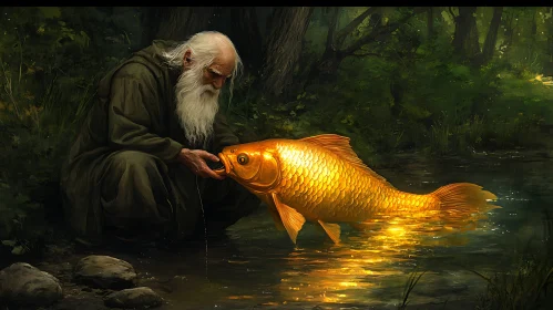 Golden Fish Encounter in Forest Stream