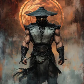 Enigmatic Fighter with Traditional Mask