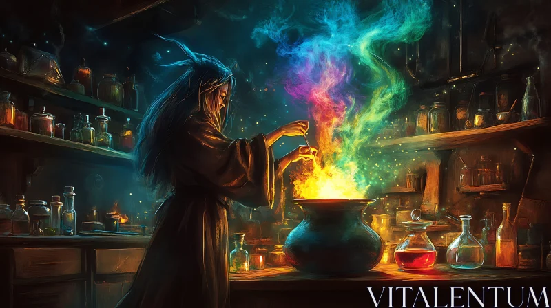 Mystical Witchcraft: Brewing Potions in the Cauldron AI Image