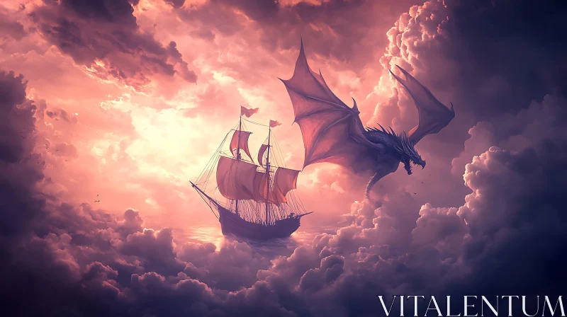 AI ART Fantasy Dragon Sailing Ship Art