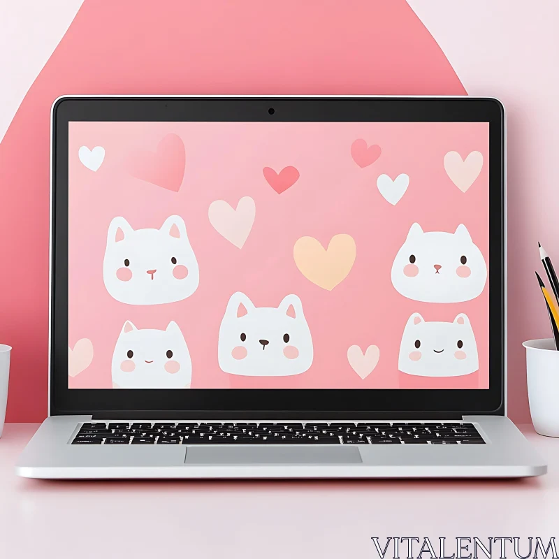 Cute Cat Expressions on Laptop Wallpaper AI Image