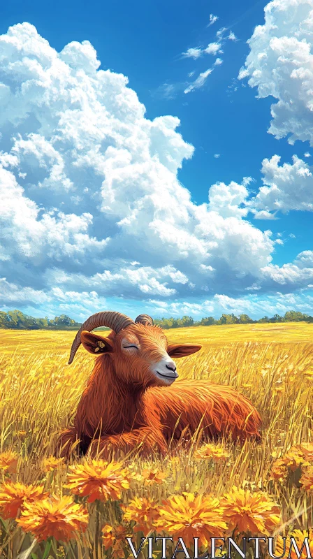 Tranquil Landscape with Goat AI Image