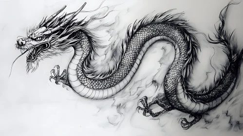 Detailed Dragon Sketch on White Paper