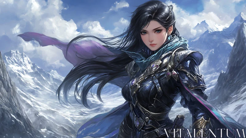 AI ART Armored Woman in Winter Landscape