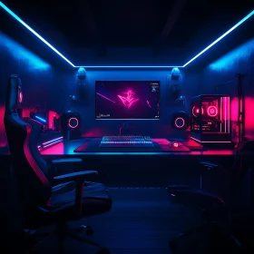 Modern Gaming Workspace with Neon Lighting