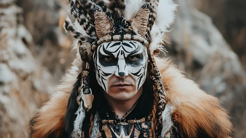 Man with Face Paint and Feathers