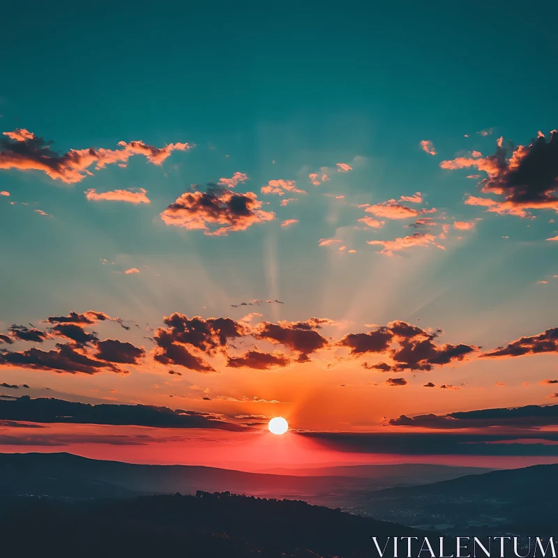 Scenic View of Sunset Over Mountains AI Image