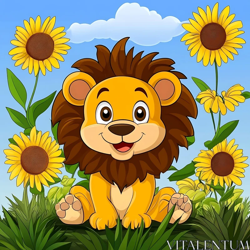 Cute Lion Cub in a Field AI Image