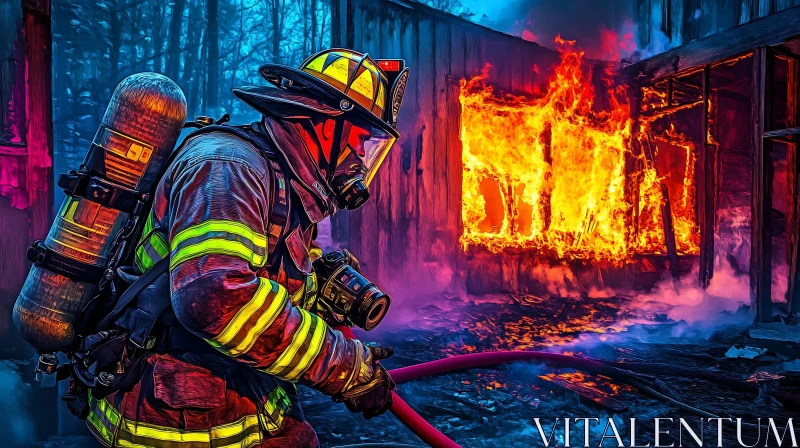 Firefighter in Action: Rescuing from a Raging Fire AI Image