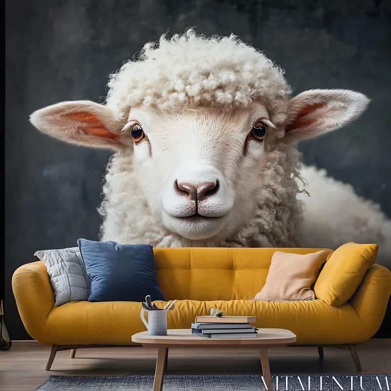 Charming Sheep on Sofa Art Print AI Image