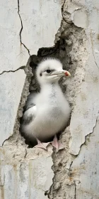 Seagull Chick Portrait in Ruined Wall