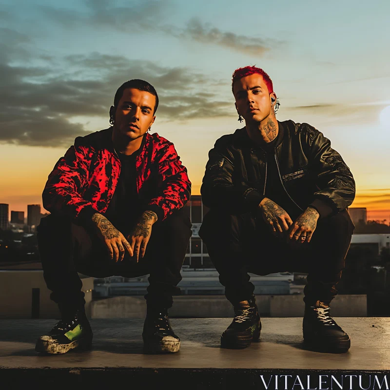 AI ART Sunset Rooftop Portrait of Two Men