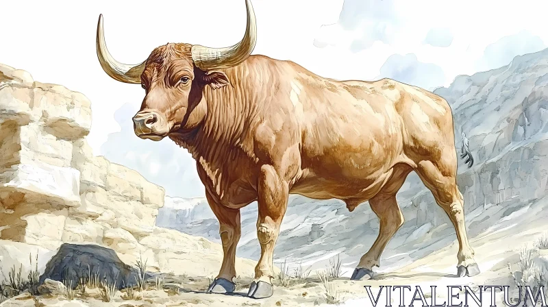 Bull in Natural Setting AI Image