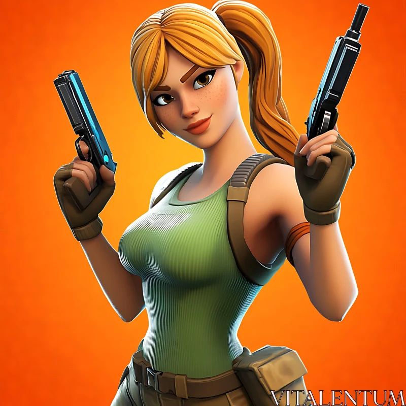 AI ART Cartoon Woman with Guns on Orange