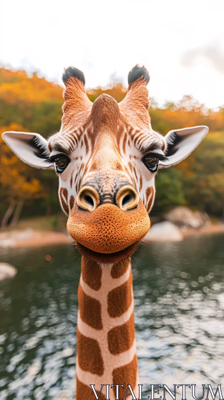 Giraffe Headshot in Autumn Nature AI Image