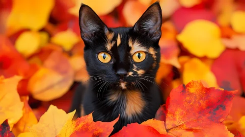 Black Cat in Vibrant Fall Foliage