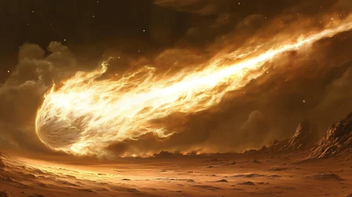 Burning Meteor in Night Sky