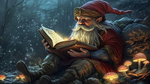 Forest Gnome Reads Magic Book