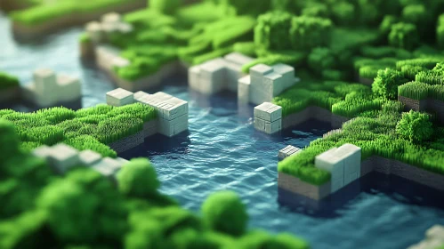Minecraft Inspired Grassy River Scene
