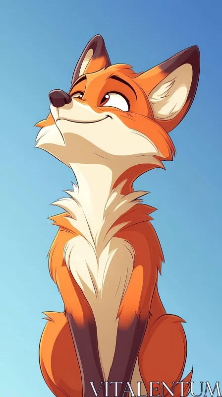 Cute Cartoon Fox Looking Up AI Image