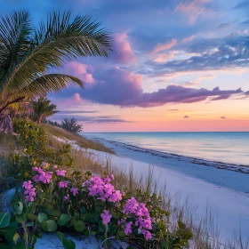 Seaside Bloom: A Sunset Beach Scene