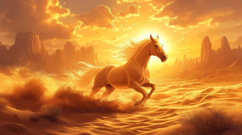 Wild Horse and Desert Sunset