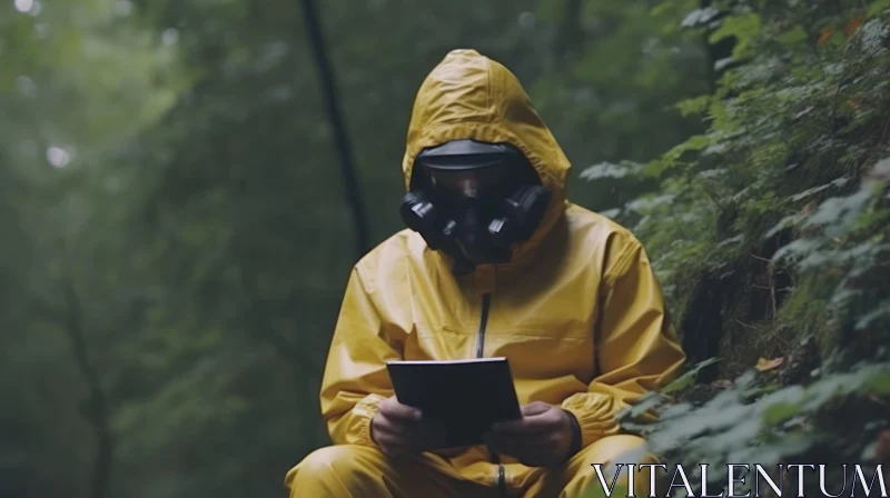 Enigmatic Old Man in Yellow Safety Suit: A Fusion of Slimepunk and Chemical Reactions AI Image