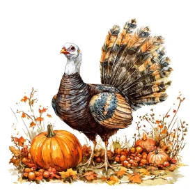 Festive Turkey and Pumpkins Art