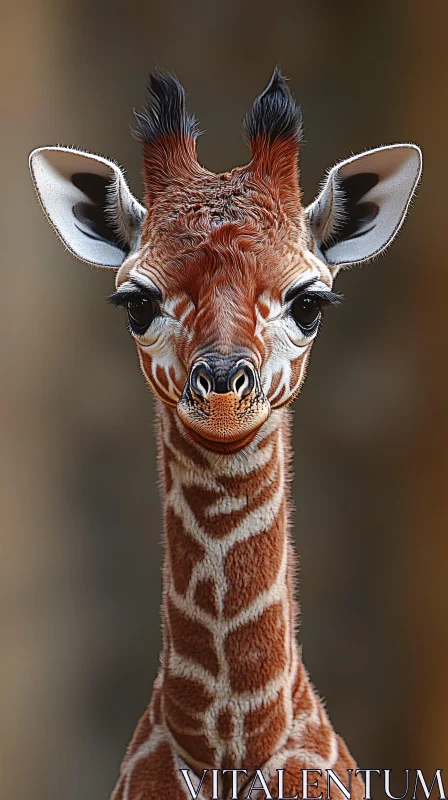 AI ART Young Giraffe Close-Up