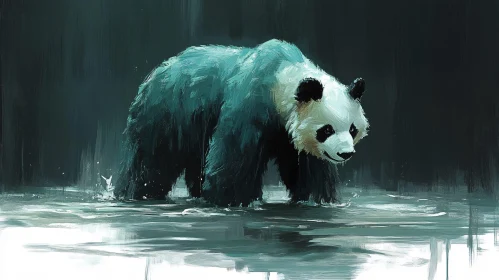 Wildlife Art: Panda in the Stream