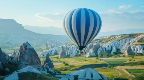 Hot Air Balloon Soaring Above Cappadocia's Majestic Mountains