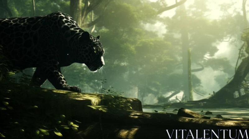 AI ART Majestic Panther in Baroque Style Walking Through Jungle