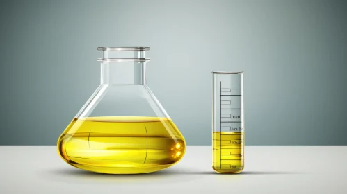 Yellow Oil Beaker and Test Tube Illustration - Vray Tracing Style