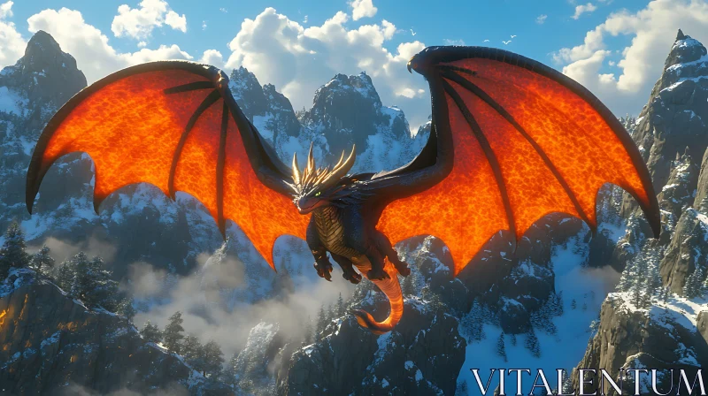 AI ART Dragon Soaring Above Snowy Peaks