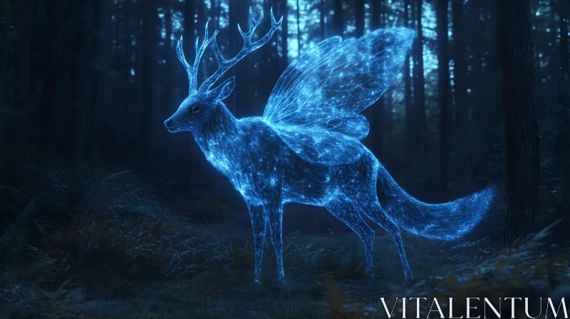 AI ART Blue Glowing Deer with Fairy Wings