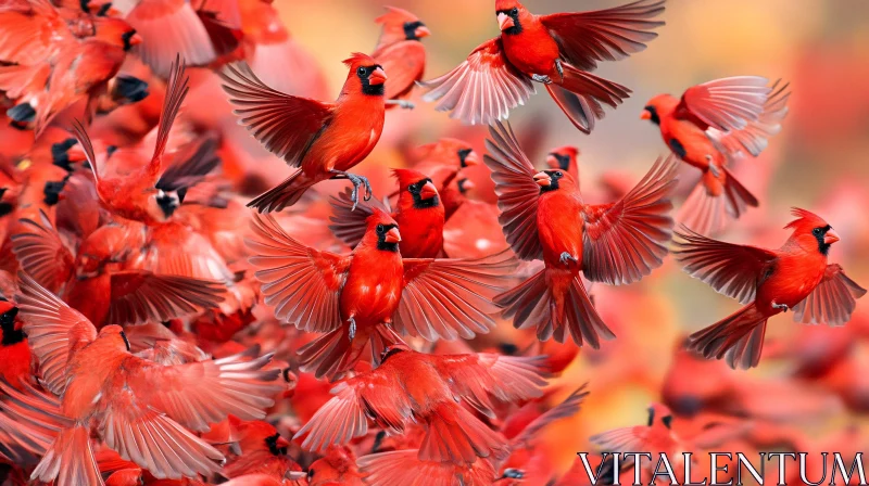 Cardinal Birds Taking Flight Together AI Image