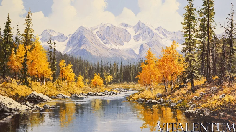 AI ART Golden Autumn Reflection in a Mountain Lake