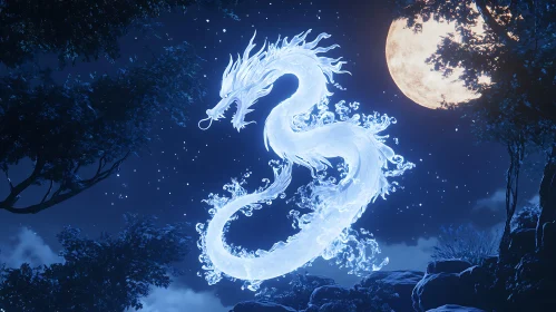 Lunar Dragon Ascending Night Sky Image