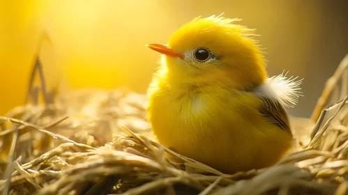 Yellow Bird Nestled in Straw