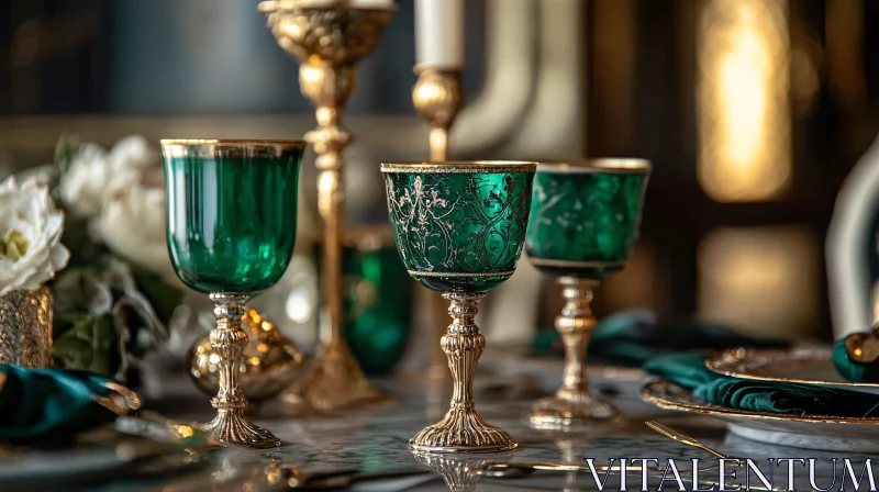 AI ART Opulent Green Glassware and Gold Decor