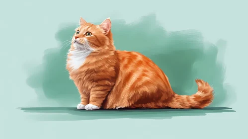 Orange Tabby Cat Portrait on Green Background