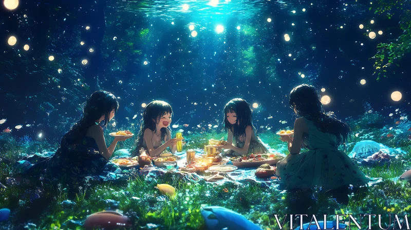 Serene Underwater Picnic Anime Illustration AI Image