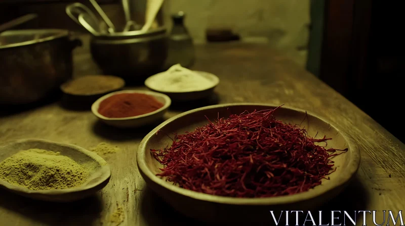 Spices in Wooden Bowls AI Image