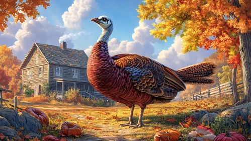 Thanksgiving Turkey in Fall Scenery